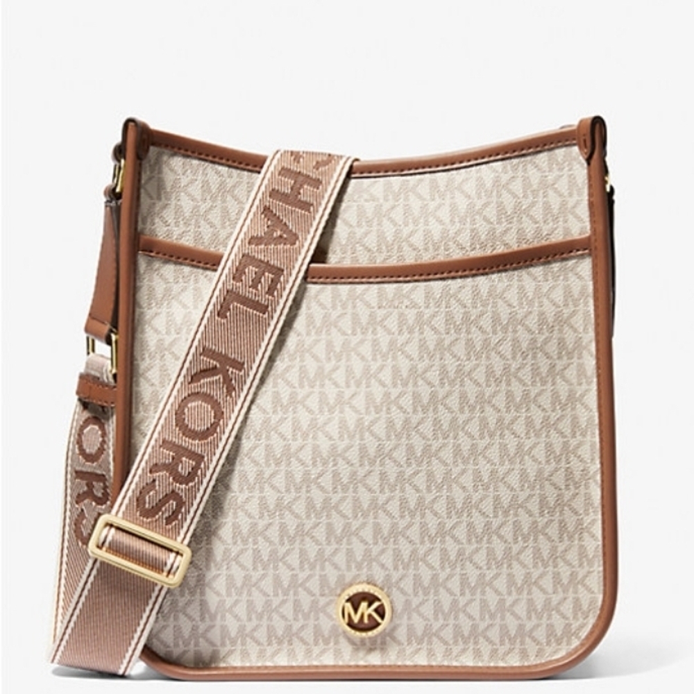Michael Kors Cream and Brown Shoulder Bag with Gold Hardware